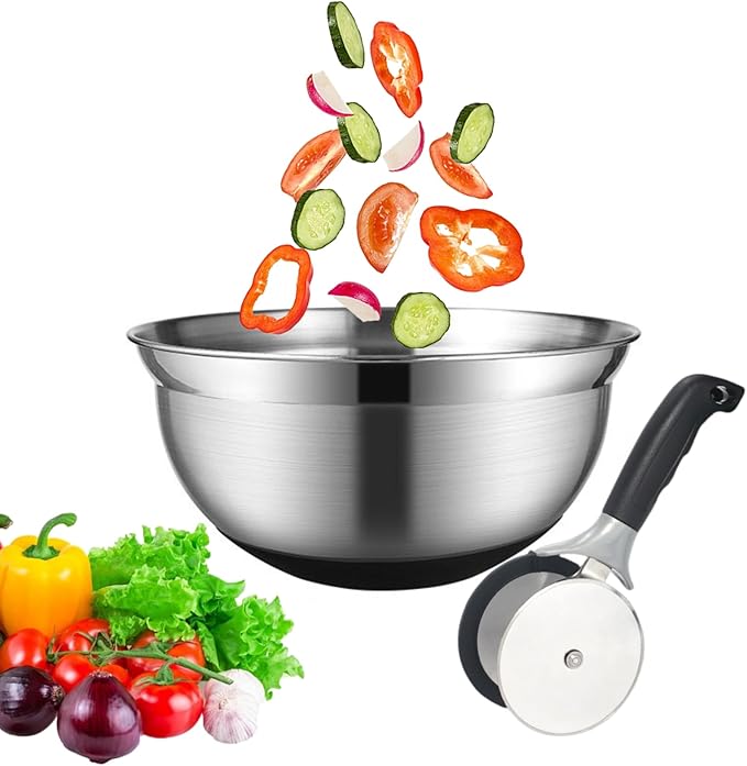 Salad Chopper Blade and Bowl - Stainless Steel Lettuce Chopper,Vegetables Cutter Bowl -Fast Salad Prep for Fruit and more (Silicone Anti-Slip Bottom for Enhanced Safety)