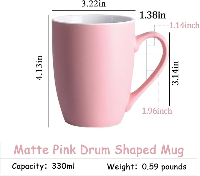 Coffee Mugs Set of 6, 12oz Ceramic Coffee Mugs with Handle, Matte Porcelain Pink Coffee Mug for Latte, Tea, Cocoa, Cappuccino, Cups for Women Men for Home Restaurant Mug (Pink)