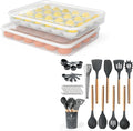 77L Deviled Egg Containers with Lid and Silicone Cooking Utensils Set with Holder 32 PCS