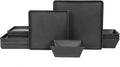 Melamine Dinnerware Sets - 12pcs Square Plates and Bowls Set, Dishes Set, Black