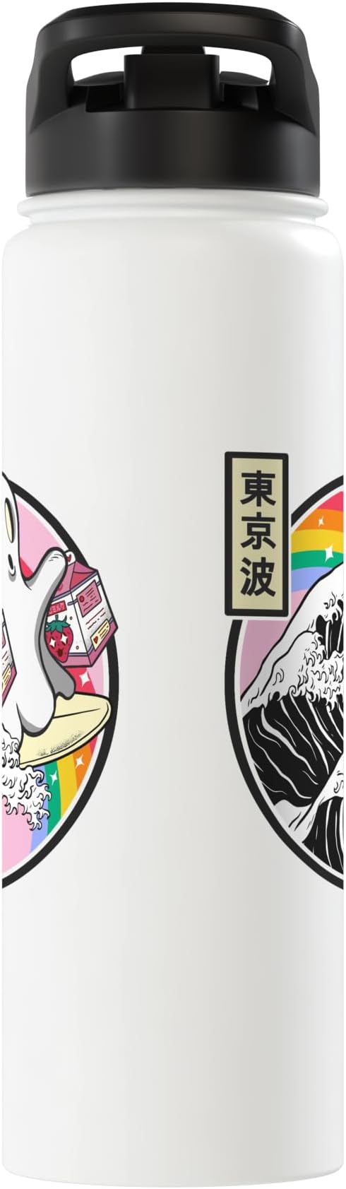 Surfing Ghost With Strawberry Milk Cartons Kawaii Vaporwave Stainless Steel Insulated Water Bottle