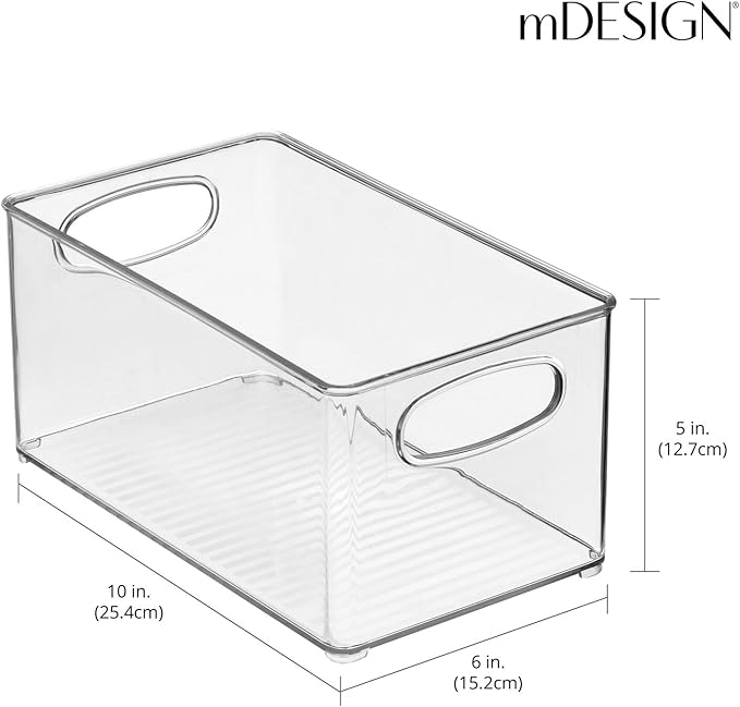 mDesign Plastic Bathroom Storage Container Bins w/ Handles - Closet, Cabinet, Vanity, Cupboard Shelf Organization, Hair Tools Accessory Organizer - Ligne Collection; Clear, 10x6x5 (Pack of 4)