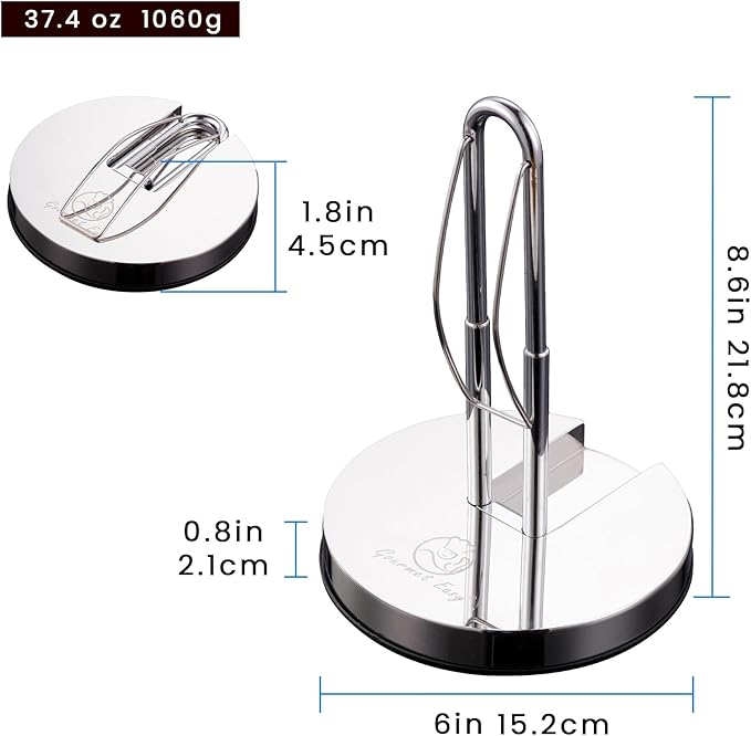 Single Hand Tear Paper Towel Holder, Anti-Slip Kitchen Towels Stand, Adjustable for Various Roll Sizes, Super Space Saver Foldable Stainless Steel Hand Towel Holder, Heavy Duty with 5-Year Warranty