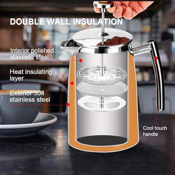 Secura Electric Coffee Grinder with 2 Removable Bowls and French Press 50-Ounce, Stainless Steel Coffee Press