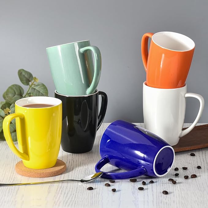 homEdge Porcelain Mug Set, 16 Ounces Cup for Tea, Latte, Mocha, Hot Chocolate, Set of 6, Turquoise