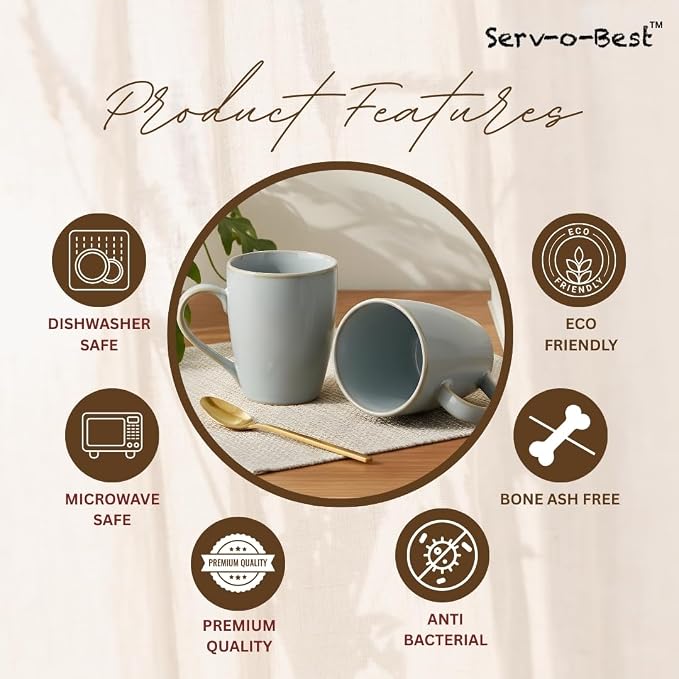 Servo Best Grey Coffee Mugs 12 oz, Set of 6 Grey Radiant Ceramic Mugs - Lead & Toxic Free, Dishwasher & Microwave Safe, Perfect for Home & Office Use