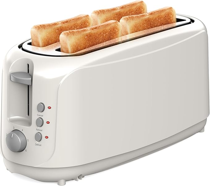 SEEDEEM 4 Slice Toaster, Extra Wide Slots Bread Toaster with 6 Shade Settings, Bagel/Cancel/Defrost/Reheat Functions, Removable Crumb Tray, Auto Shut-Off, Ivory White