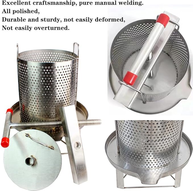 Honey Press Extractor Wax Machine Stainless Steel Honey Press Beeswax Machine Manual Large Bee Honey Presser Fruit Wine Press For Honey Wine Juice Vegetables Olive Oil Making