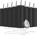 8 Pack Stainless Steel Skinny Tumbler, 20 OZ Double-Insulated Water Tumbler Cup with 8 Straw and 4 Brush, Vacuum Travel Mug Gift for Hot Cold Drinks with Cleaning(Black)