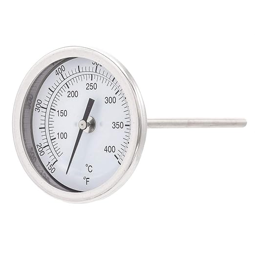 PIC Gauges B3B6-SS SS Case Bimetal Thermometer, 316 SS Stem, Back Angle Connection, 3" Dial, 6" Stem Length, 150/750° F & 66/399° C Temperature Range