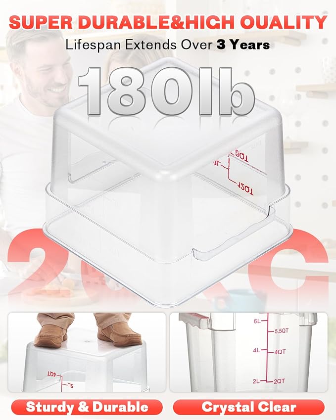 2QT&4QT NSF Food Storage Containers: 8 PCS[Food Grade] [Hot&Cold Resistant] Commercial Clear Square Food Storage Containers with Scales Handles for Home Restaurant Kitchen(BPA FREE)