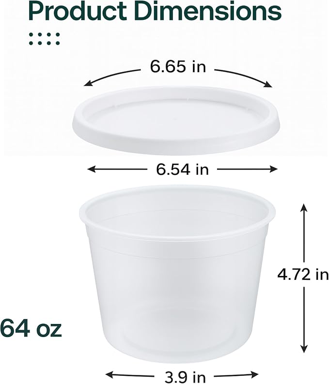 64oz [36 set] Heavy Duty Plastic Deli Container | BPA-Free Food Storage with Airtight Leak‑Proof Lids | Microwave, Freezer & Dishwasher Safe – Stackable, Bulk Reusable Soup & Meal Prep Tub