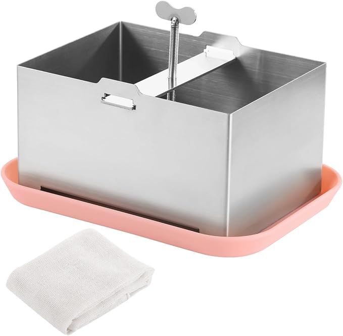 Tofu Presser for Firm Or Extra Firm Tofu, Tofu Making Tool Kit, 304 Stainless Steel Tofu Press, Vegan Tofu Maker with Gauze & Drip Tray