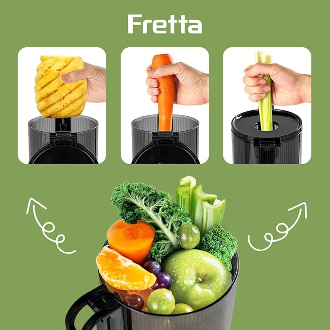 Cold Press Juicer Machines,Fretta Nifty Slow Masticating Juicer Machines with PCTG Material from the USA,Fit Whole Fruits & Vegetables-Easy to Clean,High Juice Yield,BPA Free,Baby Blue