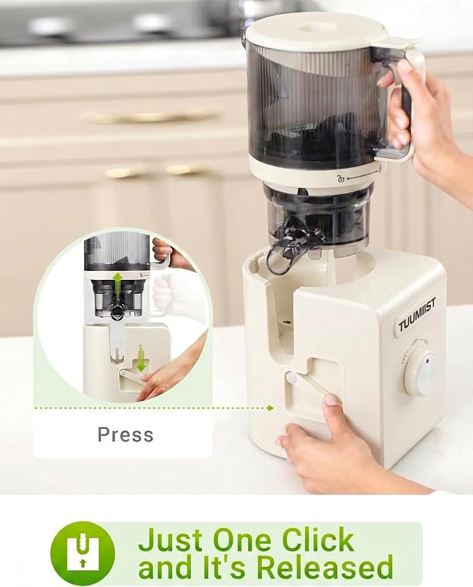 Cold Press Juicer Machine, 6.5" Large Feed Chute Masticating Extractor, Easy to Clean for Whole Fruits & Vegetables, High Yield, White