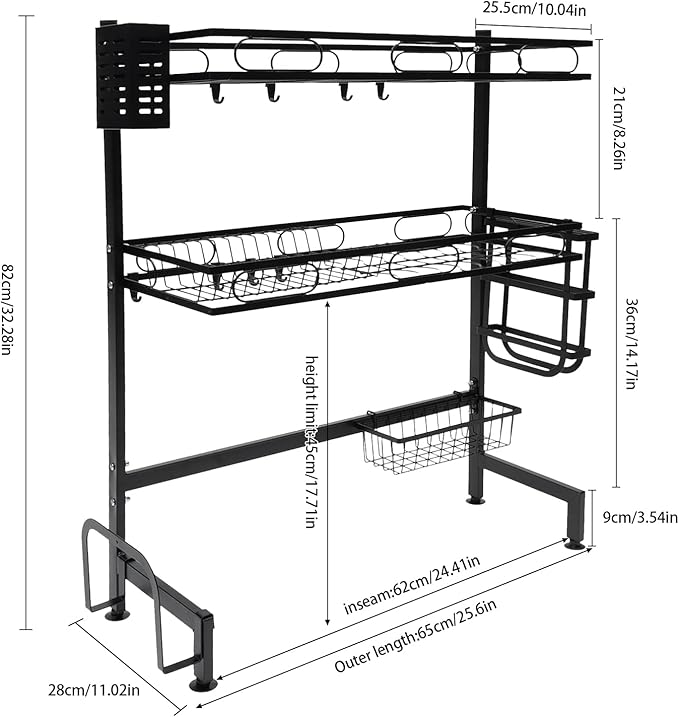 2-Tier Over Sink Dish Drying Rack Cutlery Drainer Kitchen Shelf Cup Organizing 25.6*11.02*32.28in, for Storing Seasonings, Dishes, Chopsticks, Cutting Boards, Knives, Forks, Soaps, Sponges