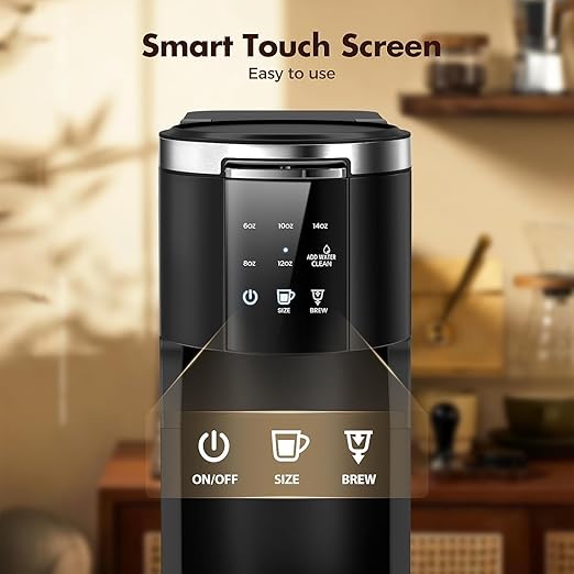 Electactic Single Serve Coffee Maker, 2 in 1 Coffee Machine for K-Cup & Ground Coffee, 6 to 14oz Brew Sizes, Pod Coffee Makers with 40oz Removable Water Reservoir, LCD Screen, Self-cleaning, Black