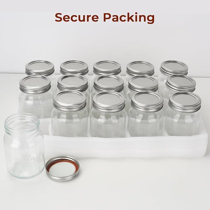 CycleMore 16oz Mason Jars, 12 Pack Canning Jars with Metal Airtight Lids and Bands, Embossed Pint Glass Jars Ideal for Canning, Pickling, Meal Prep, Jam, Honey, DIY Shower/Wedding Favors