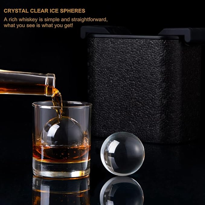 Bangp Clear Ice Cube Maker, 2.4" Ice Ball Maker Mold for Whiskey & Cocktails, Non-BPA Premium Silicone Ice Ball Molds, Easy-Release Sphere Ice Maker, Creative Gift for Family & Friends