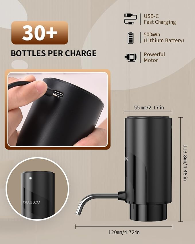 CIRCLE JOY Electric Wine Aerator Pourer, Rechargeable Automatic Wine Decanter and Wine Dispenser with Touch Button Control, Perfect Wine Gift for Home Party & Wine Lovers, Black