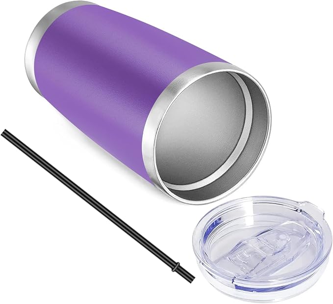 VEGOND 20oz Tumbler with Lid and Straw Stainless Steel Tumbler Cup Bulk Vacuum Insulated Double Wall Travel Coffee Mug Powder Coated Coffee Cup, Purple, 6 Pack