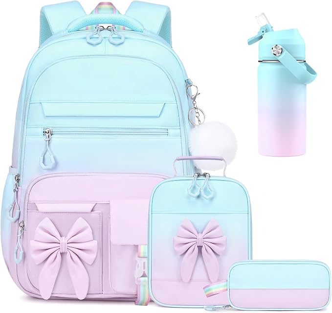 DIGOBAY Girls Backpack - Includes 14oz Insulated Water Bottle, Girls School Backpack Set with Lunch Bag & Pencil Case, Girl Teens for Elementary Preschool Middle School
