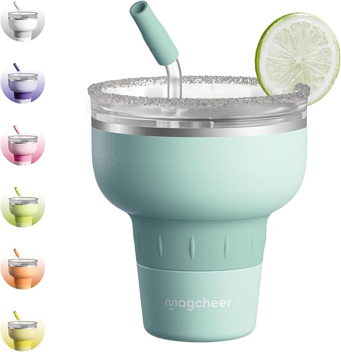 16 oz Cocktail Tumbler with Lid and Straw - Stainless Steel Insulated Margarita Tumbler - 320° Sippable Stemless Wine Cup for Party | Mintgreen