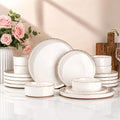 AmorArc Ceramic Dinnerware Sets for 6, 18 Pieces Handpainted Plates and Bowls Set with Rustic Terracotta Underside, Scratch Resistant Stoneware Dishes Set, Dishwasher & Microwave Safe