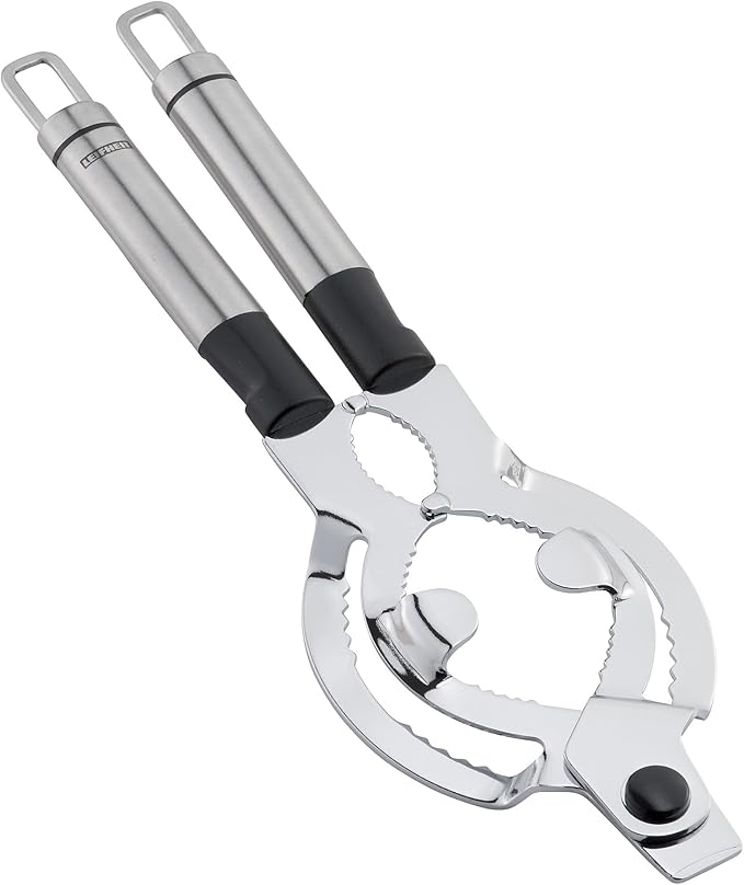 Leifheit Extra Wide Stainless Steel Lid and Jar Opener | Black and Silver – Non-Slip Oval Handles for Arthritis, Gripping Teeth for Easy Lid Removal, Dishwasher Safe, Heavy-Duty Kitchen Tool