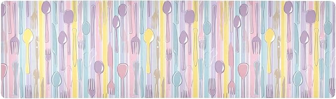 2-in-1 Table Runner Trivet for Hot Dishes Heat Resistant Hot Plate Mat Pad 39x12 Inch Waterproof Table Protector Trivets for Countertop Non Slip Decorative Pastel Color Spoons Knives Forks