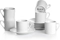 Klikel Espresso Cup And Saucer Set - White Cappuccino Demitasse - Small Coffee Cups For Cuban Coffee or Italian Espresso - Set Of 6