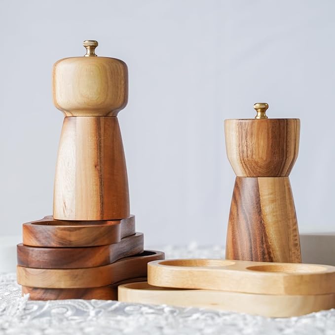 Salt Mill, Salt or Pepper Grinder with Adjustable Ceramic Grinding Core, Spice mill for Pepper and Salt, Acacia Wood, 5 inch/14 cm Height, Bottom Dia: 2.36inch/6 cm(Tray is NOT Included)