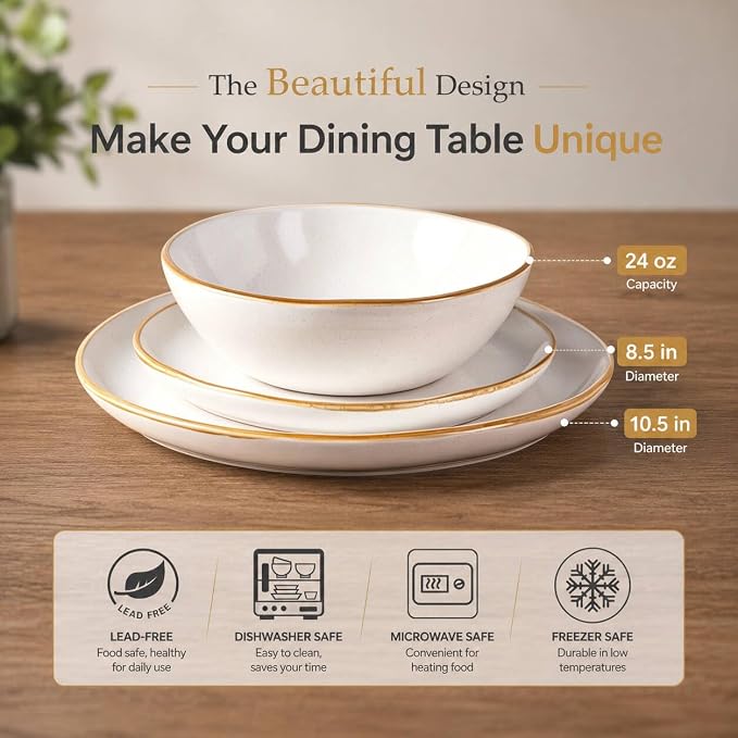 AmorArc Ceramic Dinnerware Sets,Handmade Reactive Glaze Stoneware Plates and Bowls Sets,Highly Scratch Resistant | Dishwasher & Microwave Safe Dishes Set,Service for 4 (12pc)