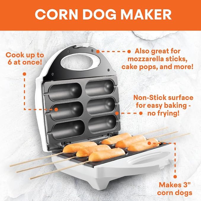 MasterChef Corn Dog Maker w 50 Skewers- Electric Nonstick Kitchen Baker- Fryer Machine Makes Hot Dogs, Cheese Mozzarella Sticks, Cake Pops, BBQ, Carnival Food, Apps & Parties- Fathers Day Gift for Dad