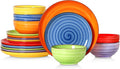 Selamica Ceramic Plates and Bowls Sets,18 Pieces Dinnerware Sets for 6,Dishwasher & Microwave Safe dish set,Family & Holiday Dining, Dopamine