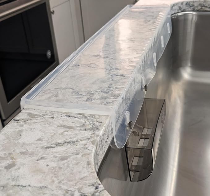 SiliProducts SiliSink XL Silicone Edge Guard for Kitchen Sink - Fits 3.75” - 4” Wide - The Original Silicone Sink Edge Protector with Sponge Caddy - Splash Guard, 20” Clear Diamond