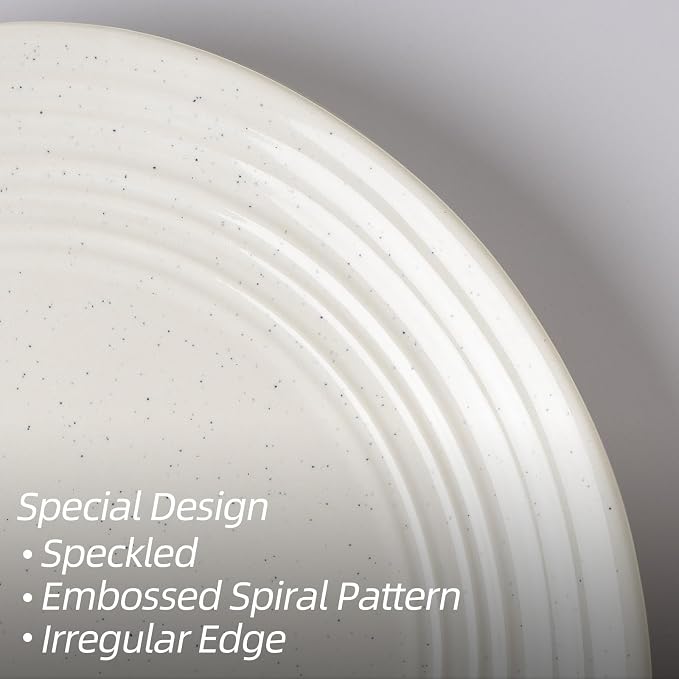 Famiware Plates and Bowls Sets 12-Piece Stoneware Dinnerware Sets, Dishes Set for 4, Speckled Hand-made Reactive Glaze Dish Set, Twilight Series, White