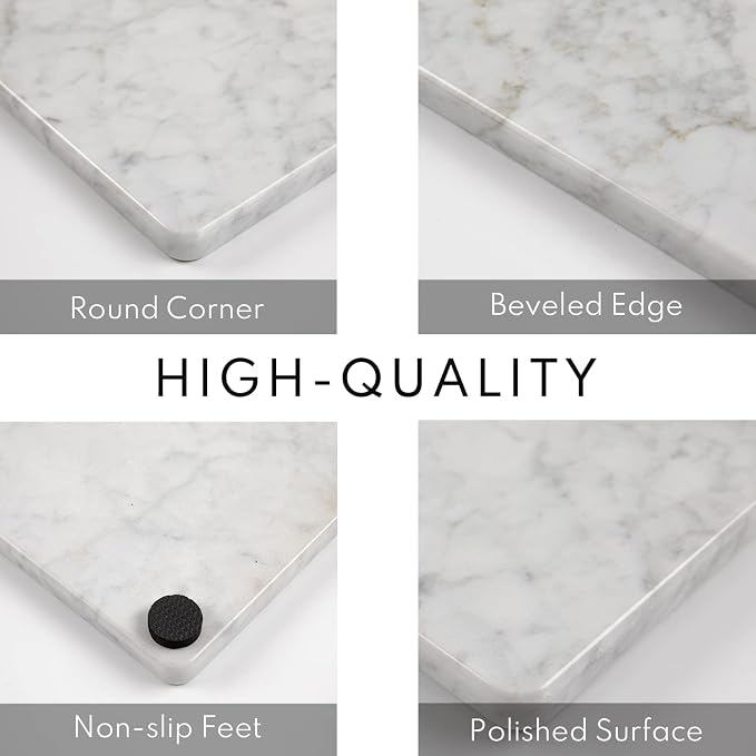 Lovdeco Marble Cutting Board, Pastry Board For Kitchen, Carrara White Marble Slab Gift With Non-Slip Feets, 12x20 Inch, 1 Piece