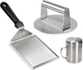 HULISEN Smashed Burger Kit, Stainless Steel Burger Press, Grill Spatula and Spice Dredge Shaker - Burger Smasher Griddle Accessories Kit for Flat Top Griddle Grill Cooking, Gift Package