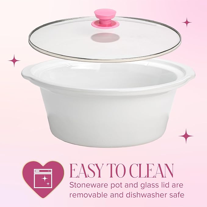 Paris Hilton 6-Quart Manual Slow Cooker, Features Three Settings (Low, High, Warm), Naturally Nonstick and Dishwasher Safe Stoneware Insert, Family Sized Capacity, Gingham Pink