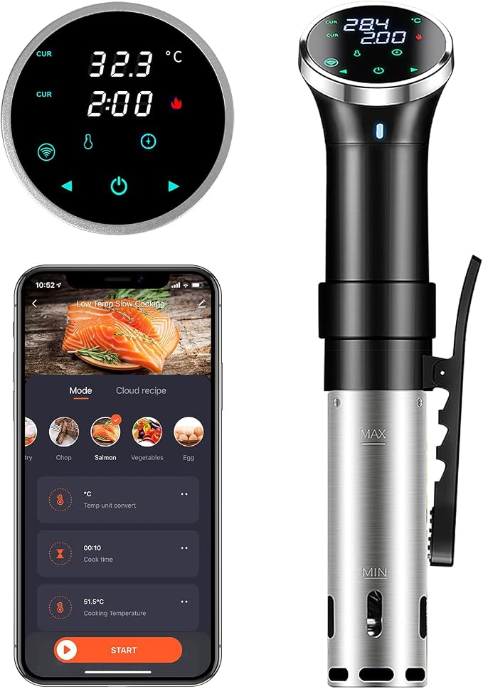 WiFi Sous Vide Cooker, 1100W Precision Cooker, Slow Water Bath Cooking Machine with Temperature Range 25-95℃ & Timer Control, Thermal Immersion Circulator, Sous Vide Stick for Party, Home