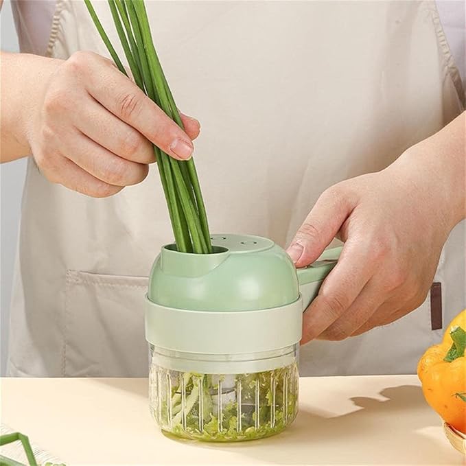 Electric Vegetable Cutter Set - 4 in 1 Portable, Rechargeable, Wireless Food Processor & Chopper Machine for Pepper, Garlic, Onion, Celery & Meat