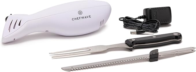Rechargeable Electric Knife with 4 Serrated Blades and Safety Lock Trigger Release (Black))
