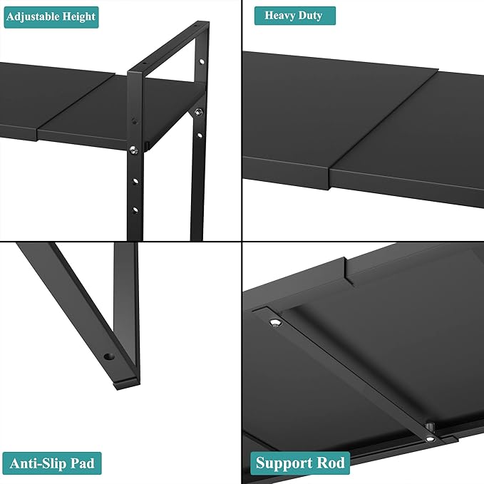 2 Tier Expandable Microwave Oven Rack, Height Adjustable Heavy Duty Microwave Toaster Countertop Stand Metal Shelf Rack, Pantry Shelf Organizers for Kitchen Counter Organization, Black
