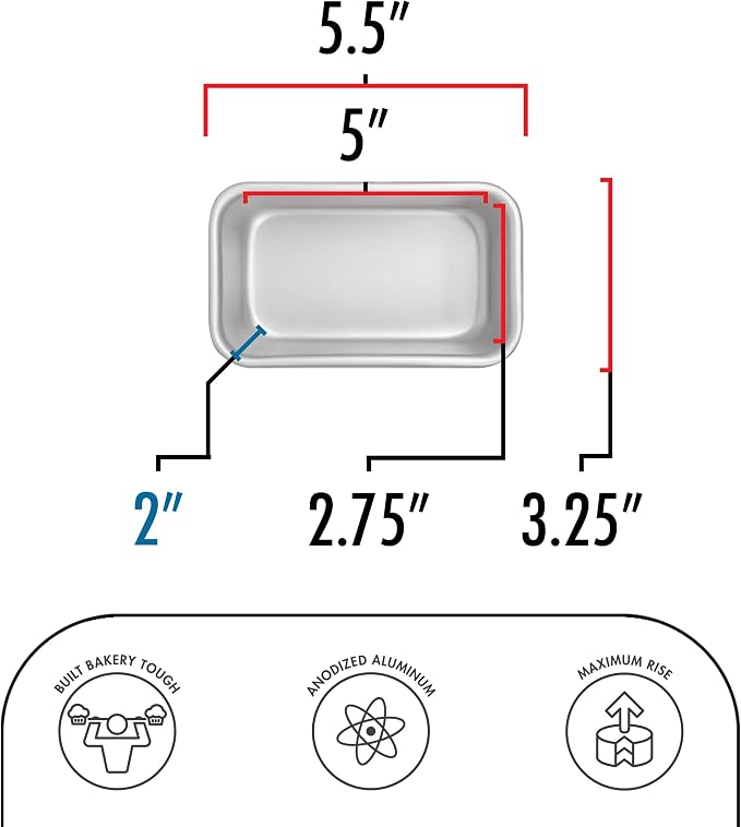 Fat Daddio's BP-5639-2PK Anodized Aluminum Bread Loaf Pan, 4.875 x 2.75 x 2 inch, Set of 2
