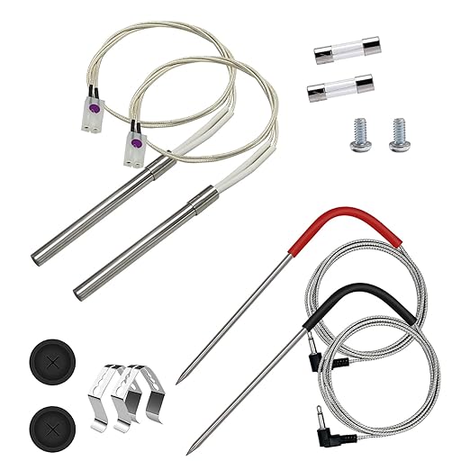 Replacement Parts Kit Temp Meat Probe and Hot Rod Igniter for Pit Boss Pellet Grills and Smokers, with 2 Pack Probe Grommets, Probe Clips and 2 Fuses