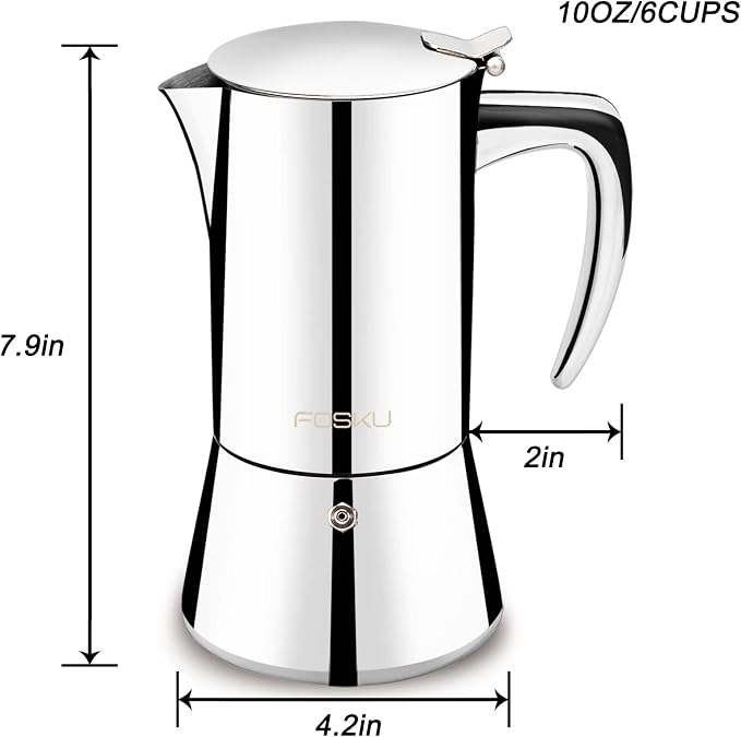 Stovetop Espresso Maker, Stainless Steel Moka Pot, Italian Style Coffee Maker, Espresso Pot For 6 Cups, 300ml (Silver)