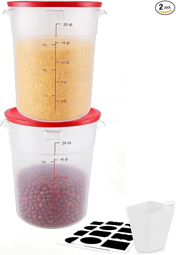 2 Pack Square Food Storage Container With Lid,12-22 Quart Commercial Storage Box With Scale & Handle,Cake Making,Dough Marinating Meat,Kitchen Supplies (polypropylene, Round 21 Quart)