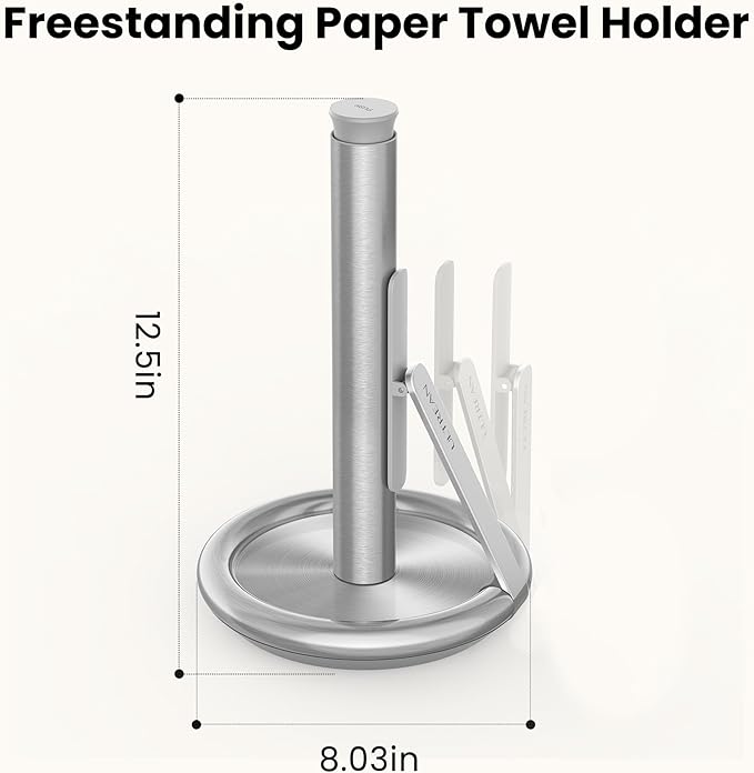 Ultrean Paper Towel Holder with Spray Bottle, Countertop Freestanding Paper Towel Dispenser with Spring-Loaded Tension Arm for One-Handed Tear, Weighted Non-Slip Base, Stainless Steel for Kitchen