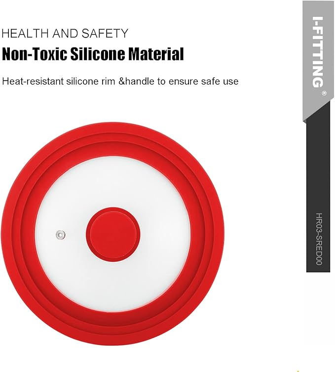 Universal Lid for Pots,Pans And Skillets,HR Huare Technology Tempered Glass with Heat Resistant Silicone Rim,Dishwasher Safe,Fit Cookware 10”,11”, 12”,Red,1 Pack